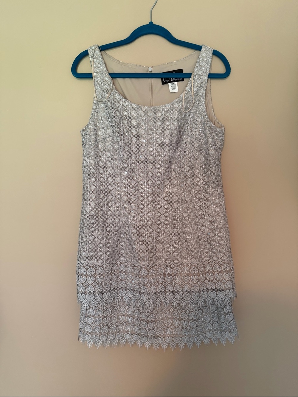 Alex Evenings Silver Lace Cocktail Dress